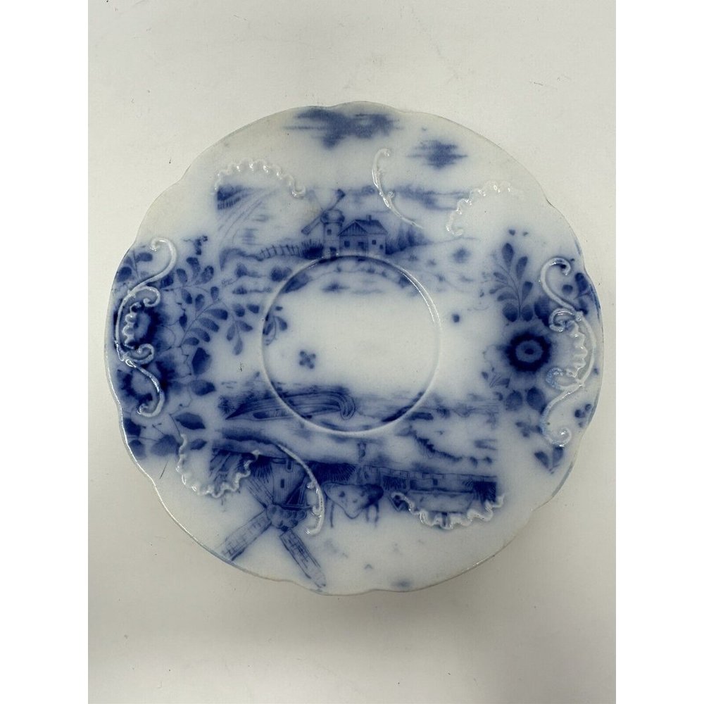 Vintage Warwick China Co.  Flowy Blue Pattern  6" Saucer Windmills Blue & White
